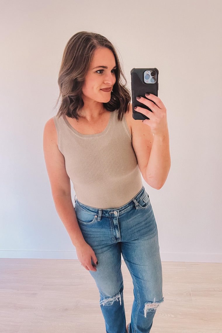 Ready For Anything Ribbed Bodysuit (Taupe)