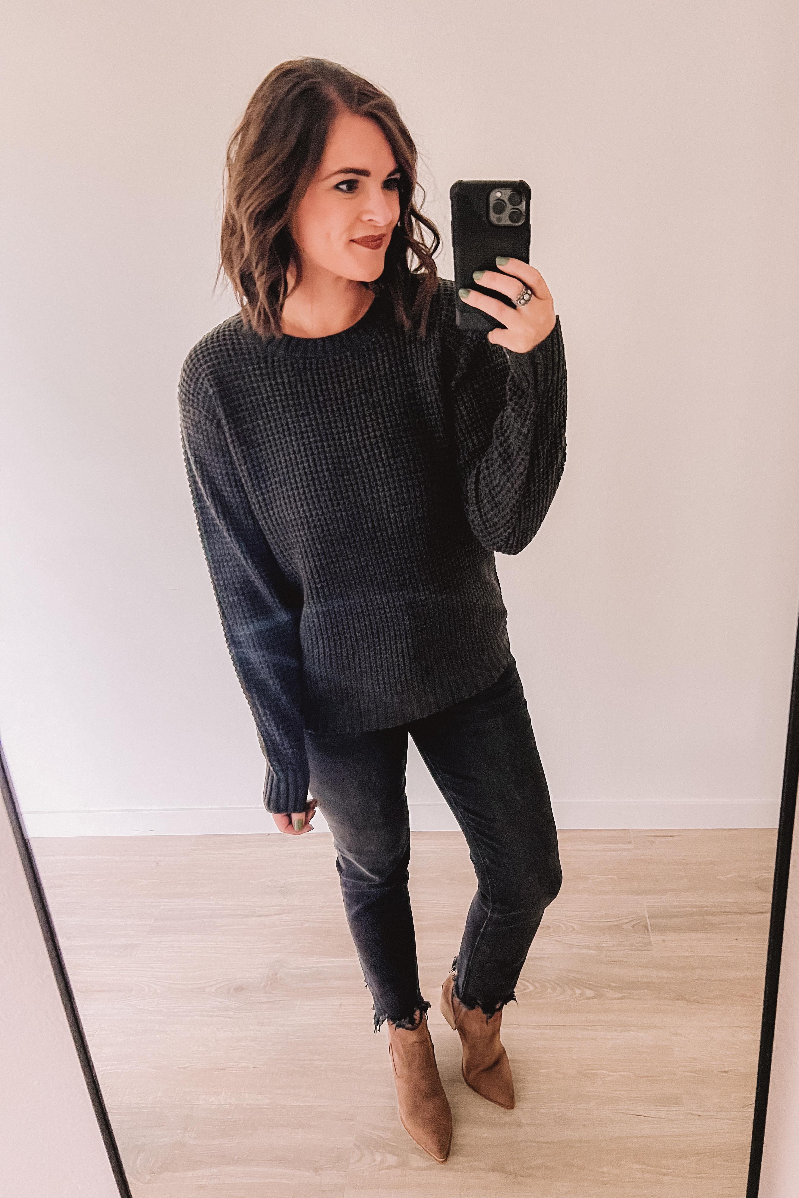Brunch For Two Waffle Sweater (Charcoal)