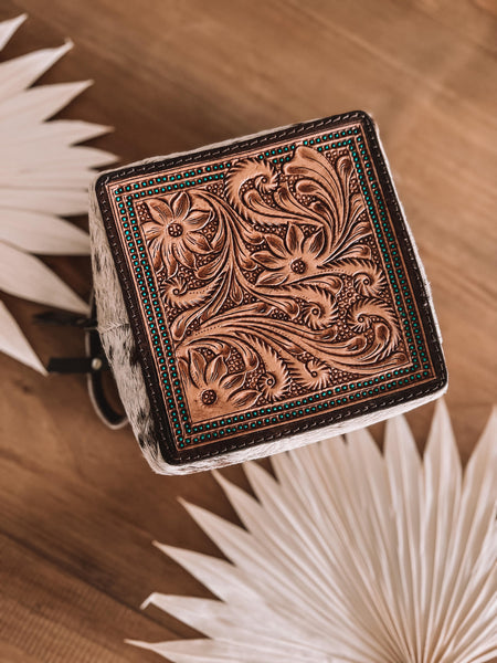 Tooled Leather Jewelry Case With Turquoise Beading