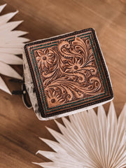 Tooled Leather Jewelry Case With Turquoise Beading