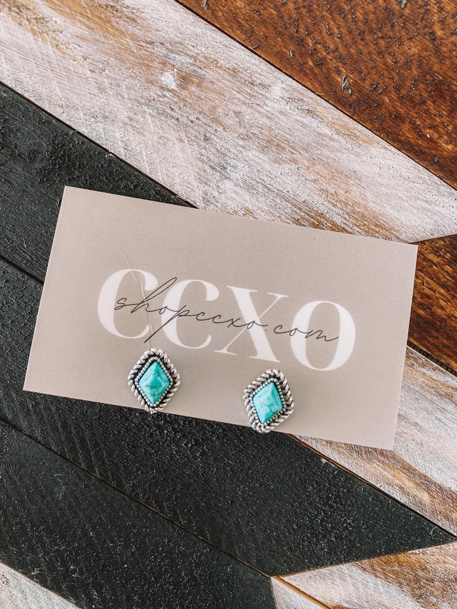 Diamond Stud Earrings (Turquoise)