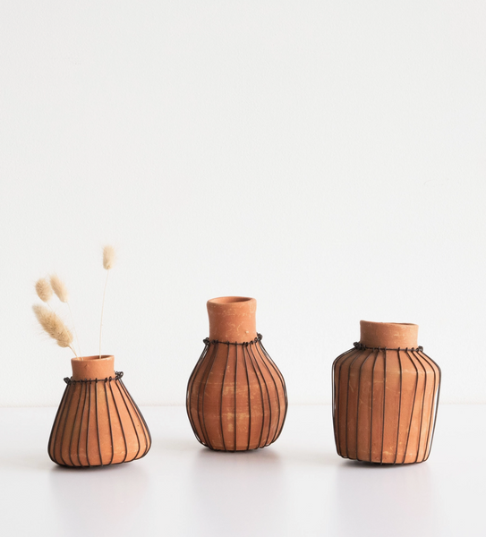 Set Of 3 Terracotta Bud Vases