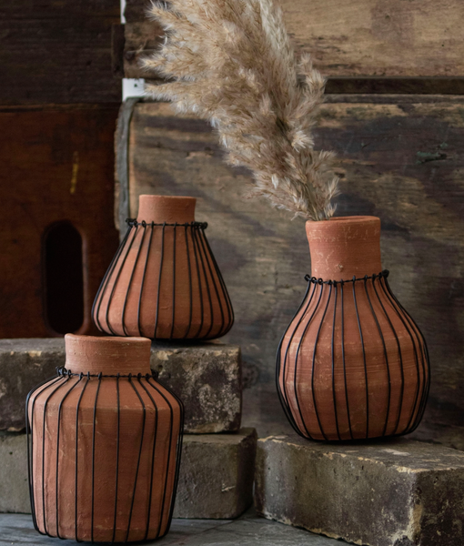 Set Of 3 Terracotta Bud Vases