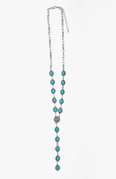 Oval Turquoise Concho Lariat Necklace