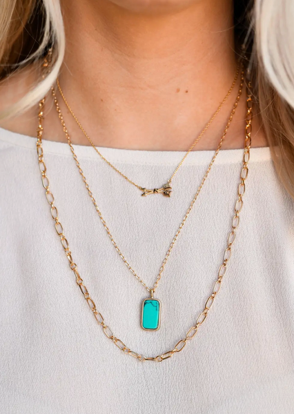 Layered Gold Chain Necklace With Turquoise & Arrow Charm
