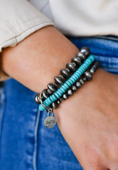 Three Strand Navajo Pearl & Turquoise Stretch Bracelet