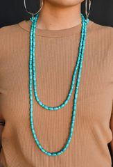 66" Green Turquoise Beaded Double Strand Necklace