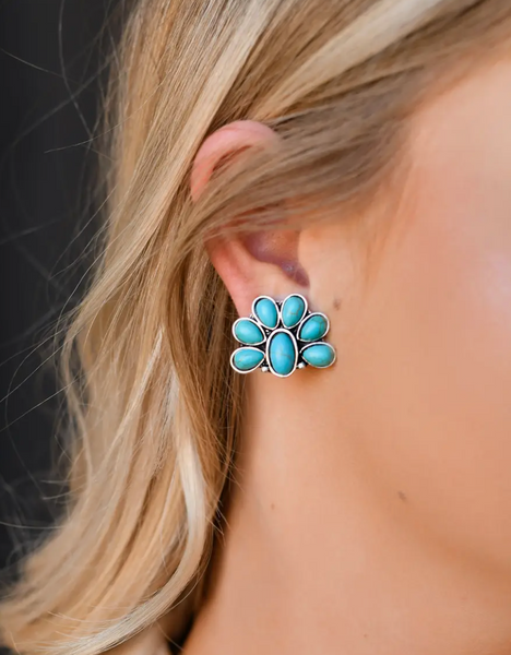 Turquoise Half Flower Post Earrings