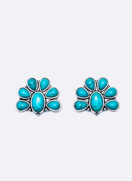 Turquoise Half Flower Post Earrings