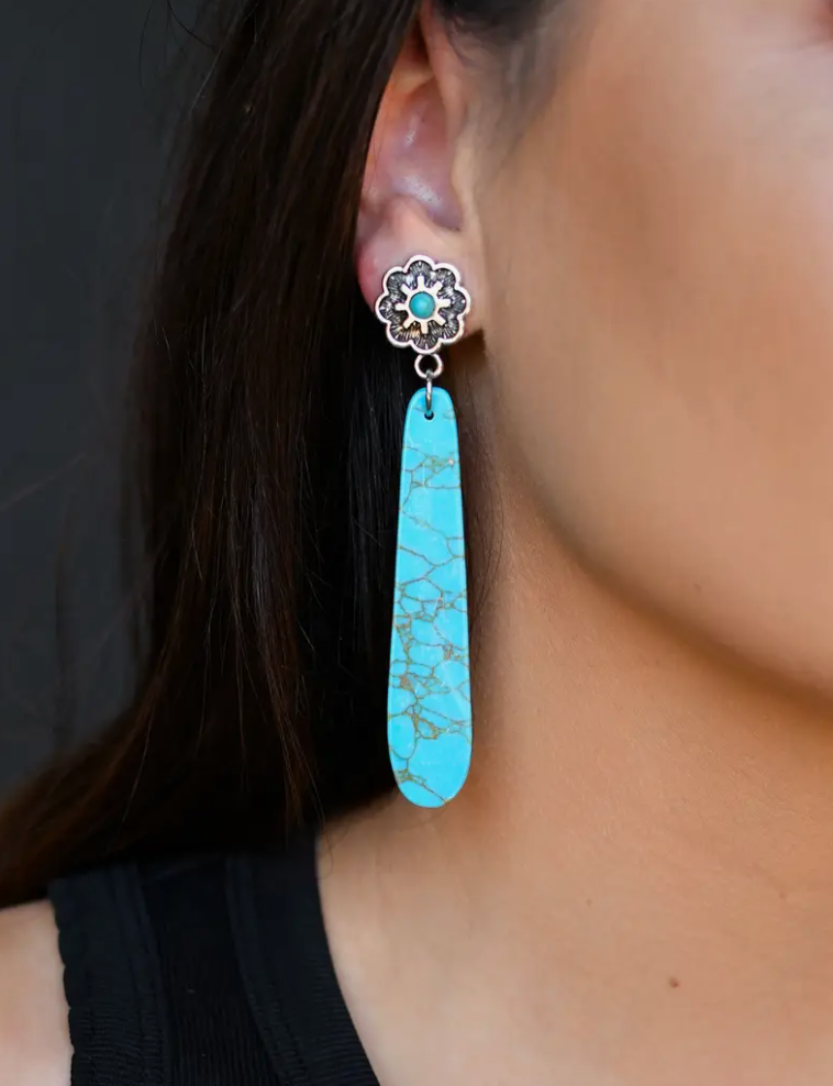 (SALE) Turquoise Slab Flower Post Earrings