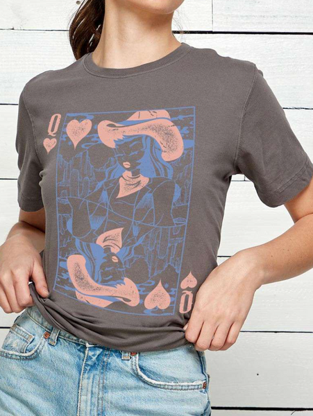 Cowgirl Queen Card Graphic Tee (Asphalt)