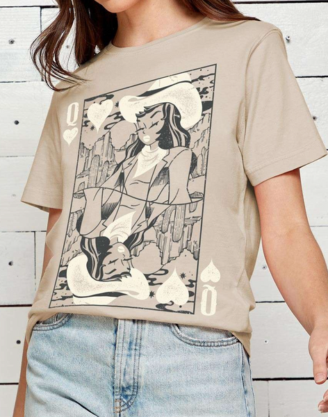 (SALE) Cowgirl Queen Card Graphic Tee (Tan)
