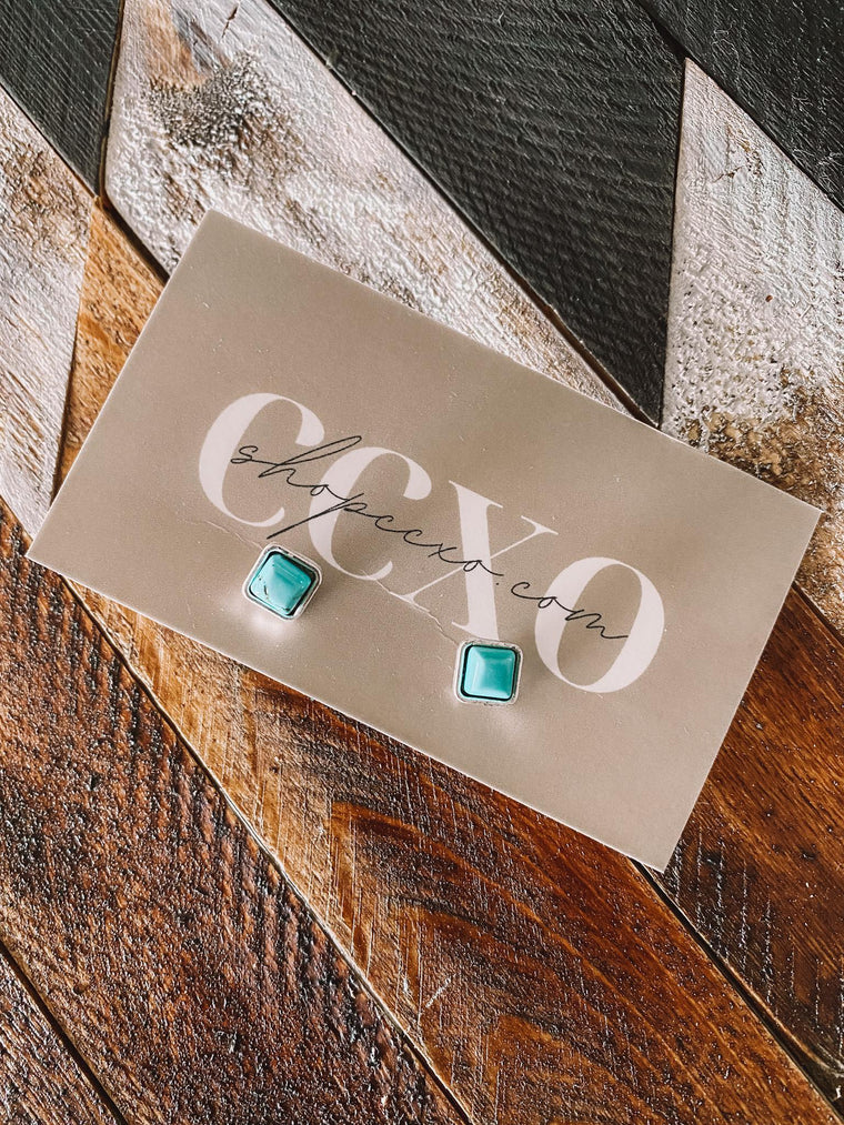 Squared Away Stud Earrings (Turquoise)