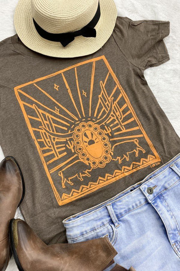 Sunset Concho Graphic Tee (Brown)